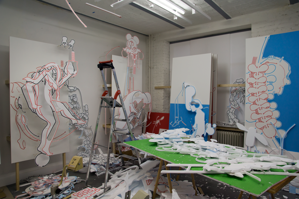 "überbrechen", Akademie der Künste, Hanesatenweg 2012 - Ausstellungsansicht - Atelier vor dem Transport