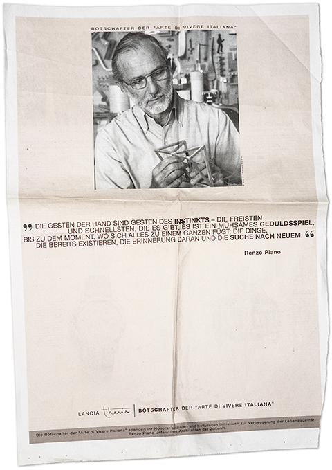 Renzo Piano, ganzseitige Anzeige in der FAZ - 18.06.2002, - Aufr&auml;umen_XXIX