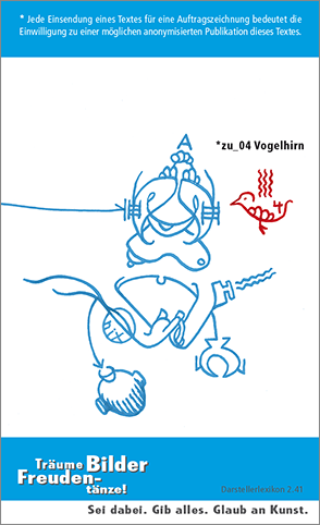 Hannes Kater: Auftragskärtchen *zu_04 Vogelhirn (Rückseite), Version von 2010